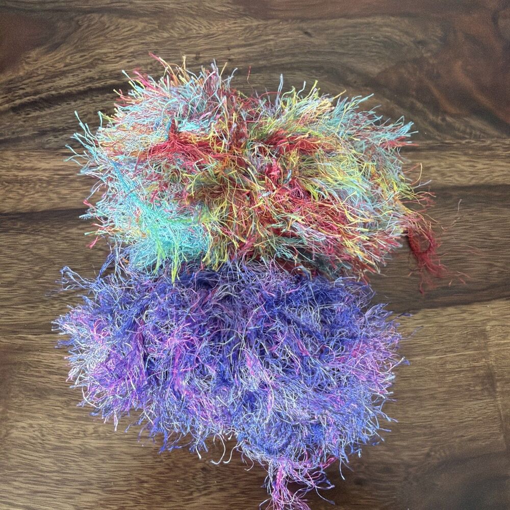 Lot Of 2 Lion Brand Fun Fur Eyelash Yarn Polyester No Label